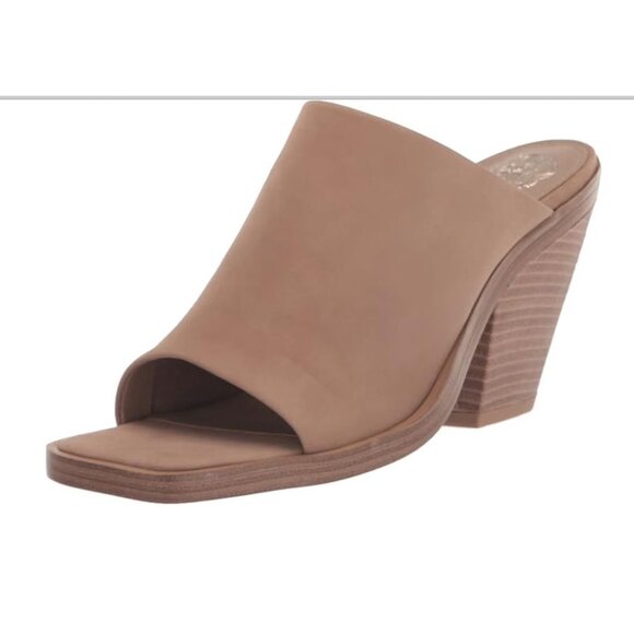 Vince Camuto Sempela Stacked Heel Heeled Sandals Truffle Taupe Leather Size 8 - Picture 1 of 7